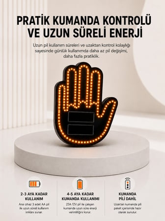 Pilli Led Işık Araç Camı İçin Uzaktan Kumandalı El Simgesi