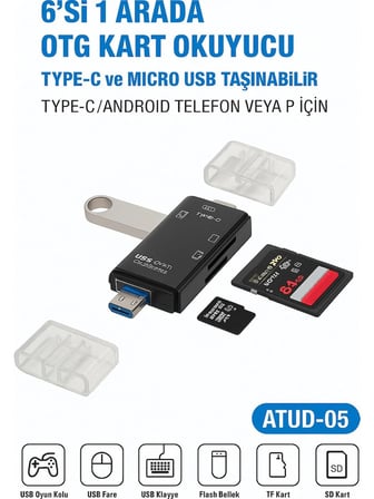  Çok Fonksiyonlu 6 In 1 Otg Kart Okuyucu – Telefon -Tablet Pc Uyumlu