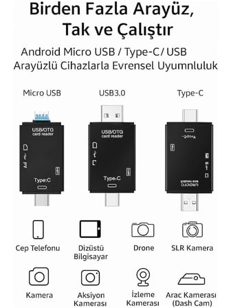  Çok Fonksiyonlu 6 In 1 Otg Kart Okuyucu – Telefon -Tablet Pc Uyumlu