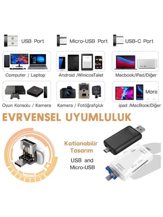  Çok Fonksiyonlu 6 In 1 Otg Kart Okuyucu – Telefon -Tablet Pc Uyumlu