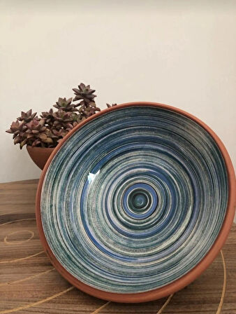  AthStore Ayaklı Sunum Kasesi, Meyve, Sebze, Çips, Şekerlik Kasesi Mozaik Kazıma 20 cm Mavi
