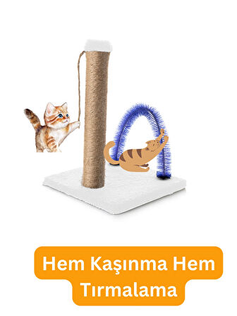 Beylini Kedi Tırmalama Tahtası Kedi Kaşınma Tahtası Peluş Kumaş Silinebilir Demonte 40 cm Yükseklik Beyaz