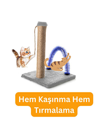 Beylini Kedi Tırmalama Tahtası Kedi Kaşınma Tahtası Peluş Kumaş Silinebilir Demonte 40 cm Yükseklik Gri