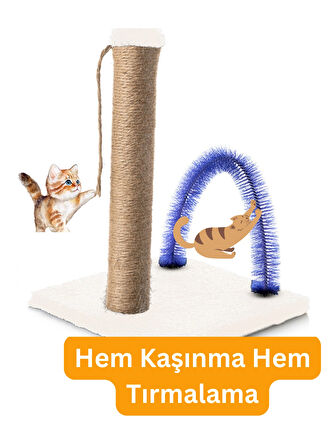 Beylini Kedi Tırmalama Tahtası Kedi Kaşınma Tahtası Peluş Kumaş Silinebilir Demonte 40 cm Yükseklik Krem