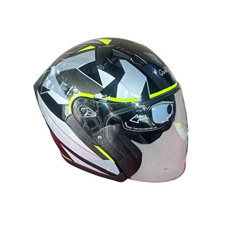 LS5 Yarım Kask Güneş Vizörlü Gri Siyah Large (L)