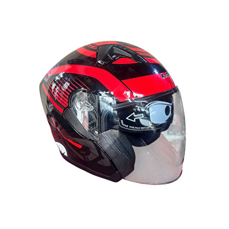 LS5 Yarım Kask Güneş Vizörlü Kırmızı Medium (M)