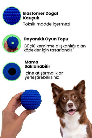 Havhav Mavi Renkli Doğal Kauçuk Mama Saklamalı Köpek Oyun Topu