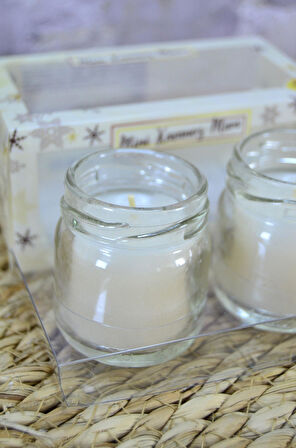 Küçük kavanoz mum 2 li 3 saat yanma süresi 95 gr Dekoratif Hediyelik Mum Asetatlı