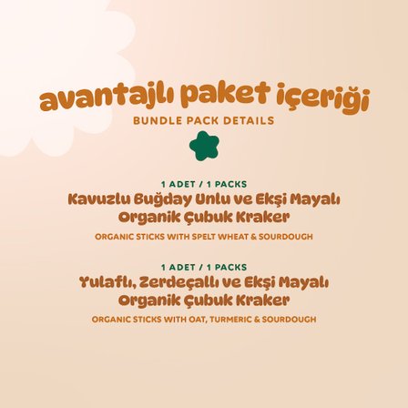 Organik Çubuk Kraker Atıştırmalık Paketi - 2 Adet (2 Çeşit)