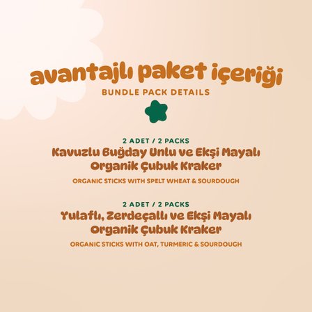 Organik Çubuk Kraker Atıştırmalık Paketi - 4 Adet (2 Çeşit)