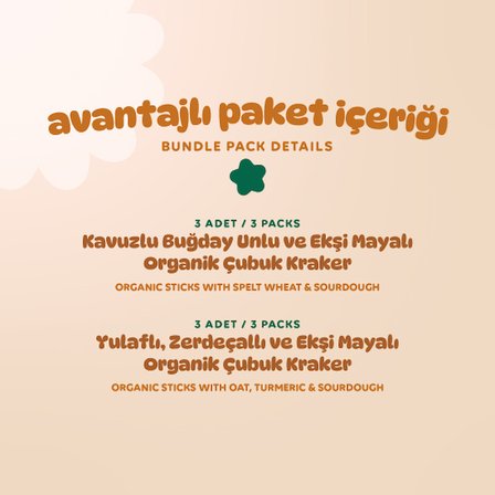 Organik Çubuk Kraker Atıştırmalık Paketi - 6 Adet (2 Çeşit)