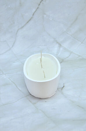 El Yapımı Mermer Desenli Taş Tozu Kase Mum –  Fitilli Vegan Palm Mix Wax, Vanilya Kokulu Dekoratif Büyük Mum