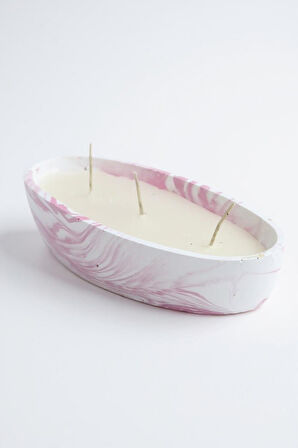 El Yapımı Mermer Desenli Taş Tozu Kase Mum –  Fitilli Vegan Palm Mix Wax, Vanilya Kokulu Dekoratif Büyük Mum