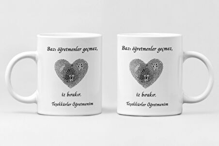 Bazı Öğretmenler Geçmez İz Bırakır Parmak İzi Kalpli Öğretmenler Günü Hediyesi Kupa Bardak