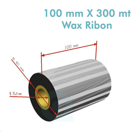 'Ribbon'' WX10FBK (Standart Wax) **100mm x 300m** 1 inç Outside (Koli 12)