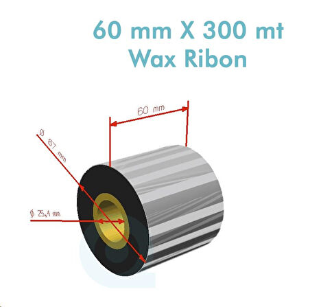 'Ribbon'' WX10FBK (Standart Wax) **60mm x 300m** 1 inç Outside