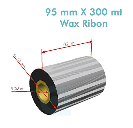 'Ribbon'' WX10FBK (Standart Wax) **95mm x 300m** 1 inç Outside