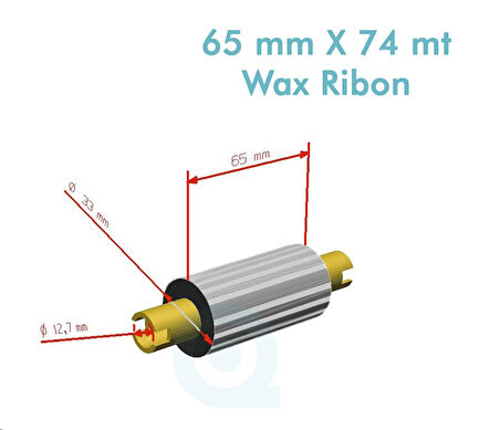 'Ribbon'' WX10FBK (Standart Wax) **65mm x 74m** 1/2 inç Orta Sarım