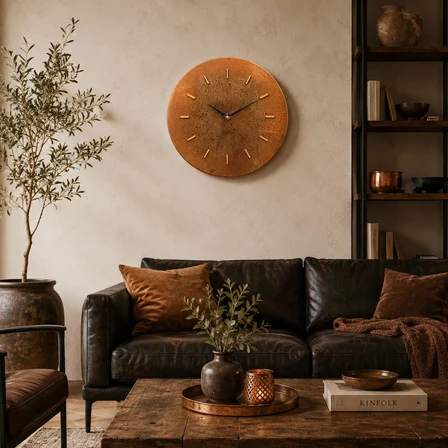 Copper Empire- Minimalist Paslı Bakır Duvar Saati | El Yapımı | 30 cm | Premium Dekor