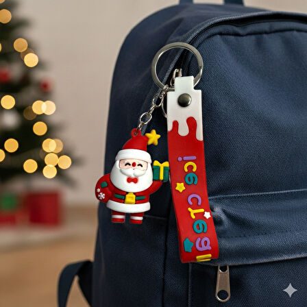 Noel Baba Figürlü Silikon Anahtarlık ve Çanta Aksesuarı