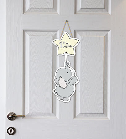 Meşgalem Yıldız Tutan Fil Yavrusu Temalı Kişiye Özel Kapı Süsü