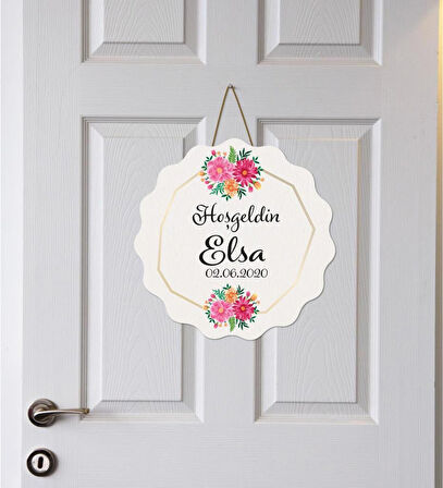 Meşgalem Kırmızı ve Pembe Çiçek Temalı Kişiye Özel Kapı Süsü