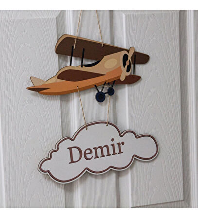 Meşgalem Ahşap Uçak ve Balon Temalı Kişiye Özel Kapı Süsü