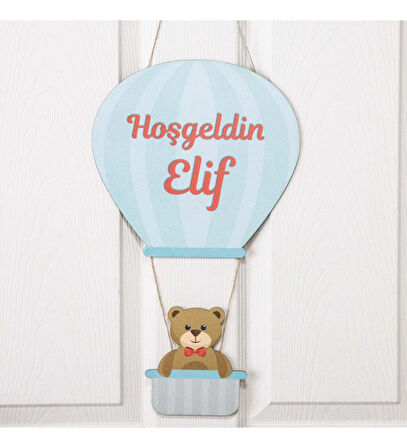 Meşgalem Ayıcıklı Uçan Balon Temalı Kişiye Özel Kapı Süsü