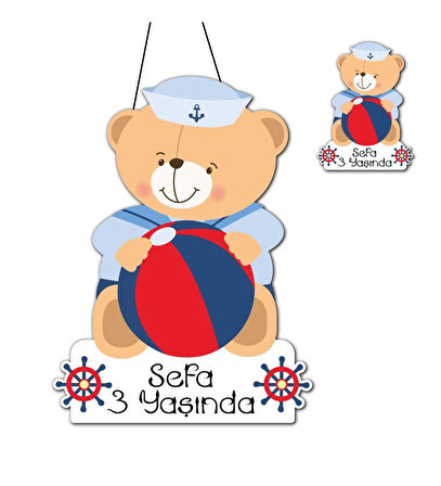 Kişiye Özel Bebek Kapı Süsü Ve 50 Adet Magnet Seti Kaptan Ayı