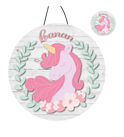Kişiye Özel Bebek Kapı Süsü Ve 50 Adet Magnet Seti Unicorn
