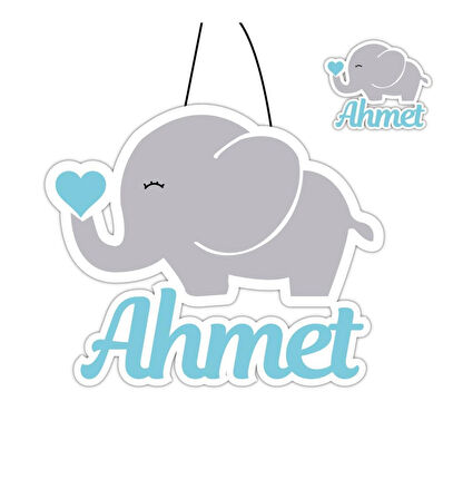Kişiye Özel Bebek Kapı Süsü Ve 50 Adet Magnet Seti Fil Temalı