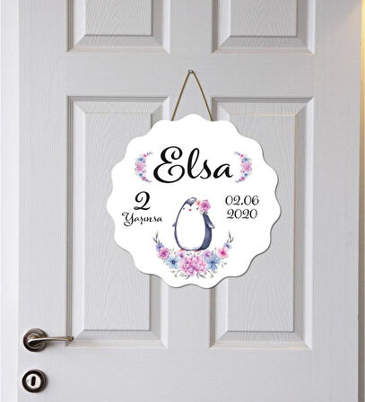 Meşgalem Minik Penguen Temalı Kişiye Özel Kapı Süsü