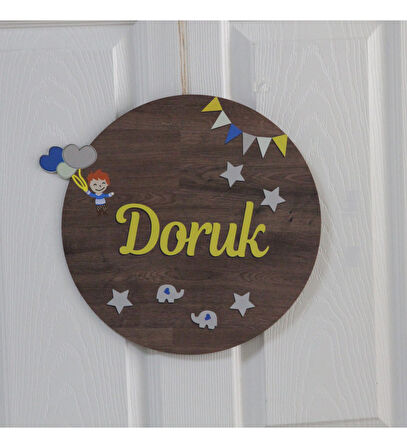 Balon Figürlü Bebek Ahşap Kapı Süsü