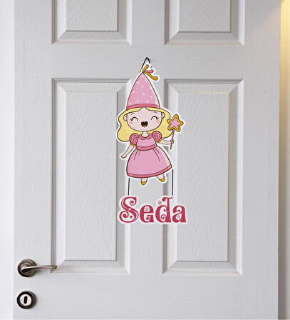 Meşgalem Sarı Saçlı ve Pembe Elbiseli Kız Çocuğu Temalı Kişiye Özel Kapı Süsü