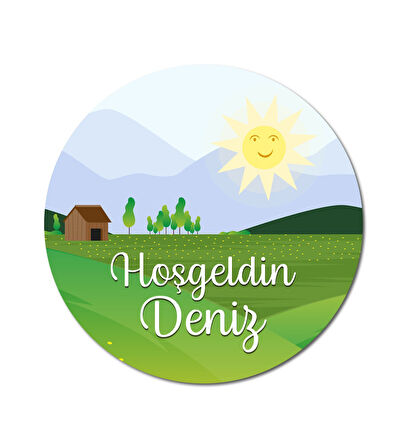 Meşgalem Yeşil Köy ve Güneş Temalı Kişiye Özel Kapı Süsü