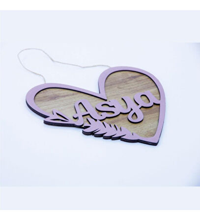 Meşgalem Lila Çerçeveli ve Ahşap Desen Temalı Kişiye Özel Kapı Süsü