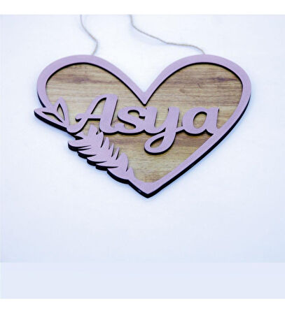 Meşgalem Lila Çerçeveli ve Ahşap Desen Temalı Kişiye Özel Kapı Süsü