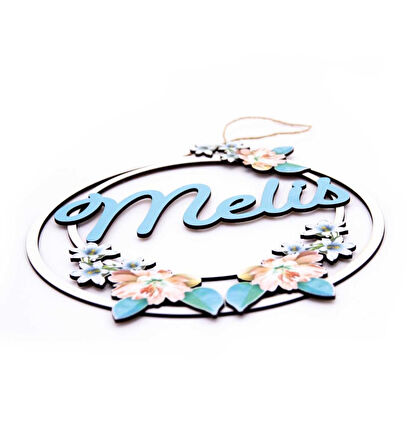 Meşgalem Çiçek ve El Yazısı Temalı Kişiye Özel Kapı Süsü