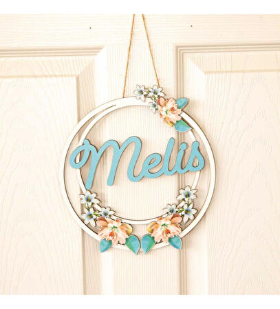 Meşgalem Çiçek ve El Yazısı Temalı Kişiye Özel Kapı Süsü