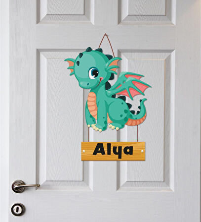 Meşgalem Yeşil Yavru Ejderha Temalı Kişiye Özel Kapı Süsü