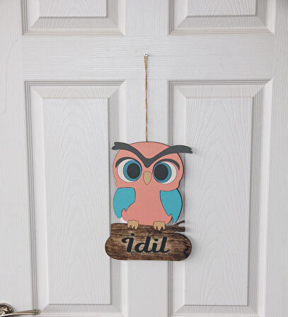 Baykuş Figürlü Bebek Ahşap Kapı Süsü