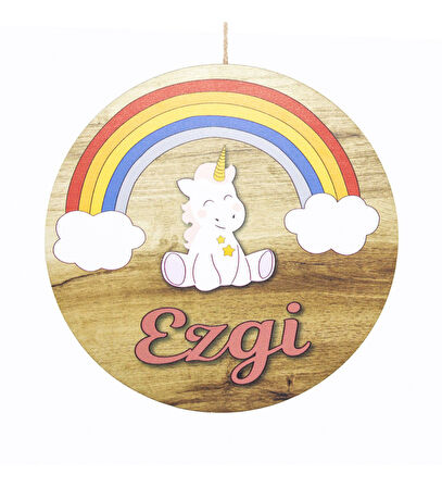 Meşgalem Gökkuşağı ve Unicorn Temalı Kişiye Özel Kapı Süsü