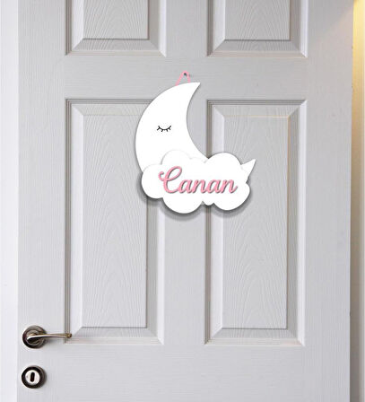 Meşgalem Bulut Üstünde Uyuyan Ay Temalı Kişiye Özel Kapı Süsü