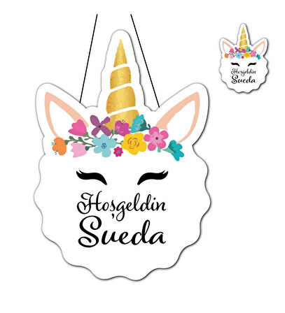 Kişiye Özel Bebek Kapı Süsü Ve 50 Adet Magnet Seti Unicorn Yüz