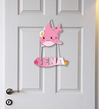 Meşgalem Pembe Yavru Köpek Balığı Temalı Kişiye Özel Kapı Süsü
