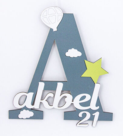 İsme Özel Ahşap Baş Harf İsimli Bebek Odası Kapı Süsü