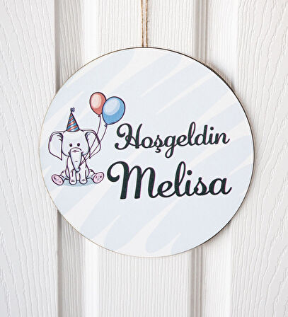 Meşgalem Balon Tutan Fil Temalı Kişiye Özel Kapı Süsü