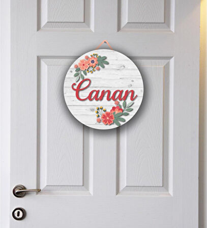 Meşgalem Eski Ahşap Desenli ve Çiçek Süsleme Temalı Kişiye Özel Kapı Süsü