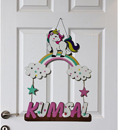Meşgalem Unicorn ve Bulut Temalı Kişiye Özel Kapı Süsü
