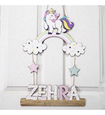 Meşgalem Unicorn ve Bulut Temalı Kişiye Özel Kapı Süsü